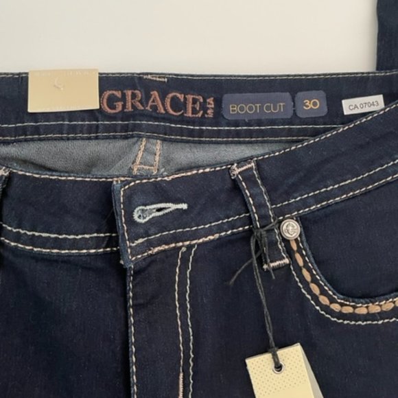 GRACE in LA | Dark Denim Detail Embellishment Bootcut Jeans ~ Size 30 ~ BNWT - Picture 4 of 12